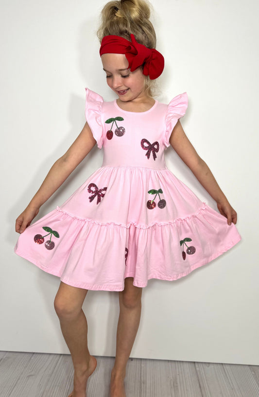Cherry Sequin Dress by Clover Cottage