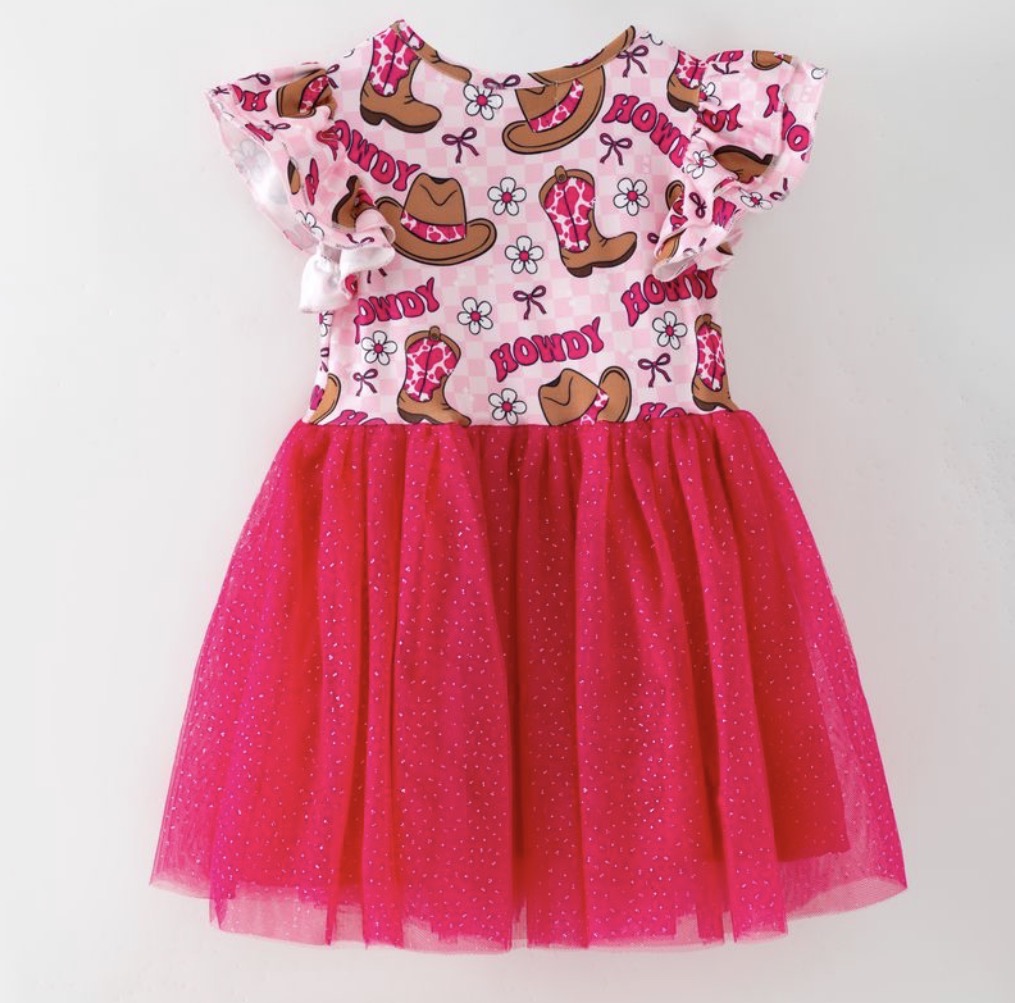 Hot Pink Howdy Tulle Dress by Clover Cottage