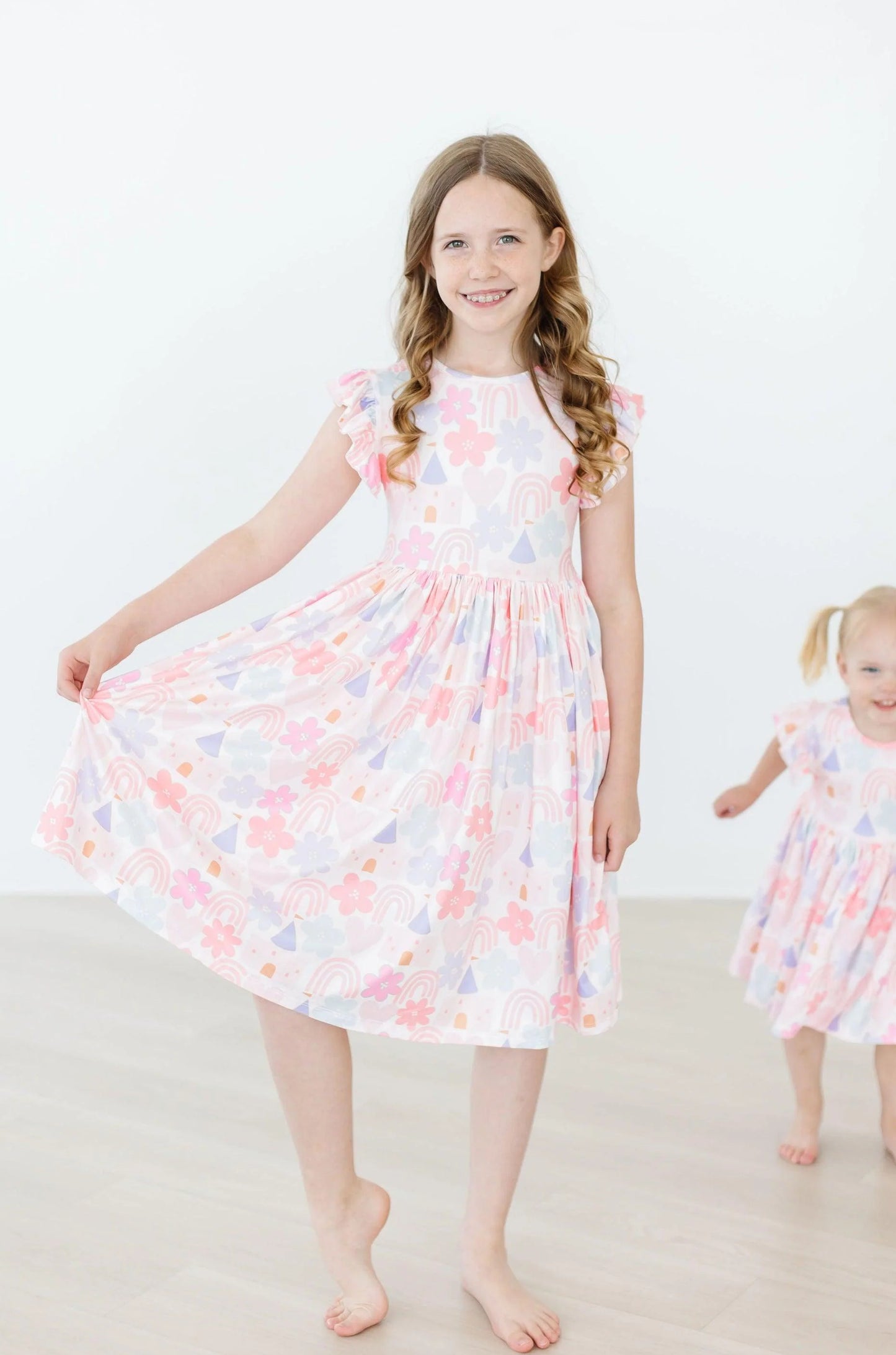 Castles & Rainbows Flutter Sleeve Twirl Dress by Mila & Rose