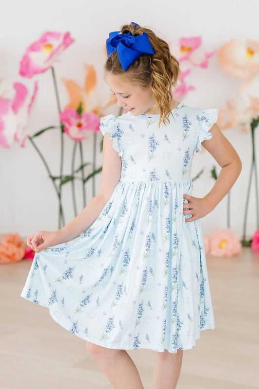 Texas Bluebonnets Flutter Sleeve Twirl Dress by Mila & Rose