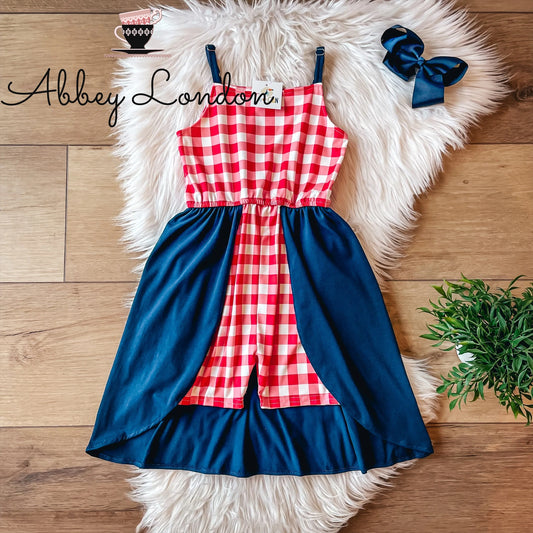 (Preorder) Americana Gingham Skirted Romper by TwoCan