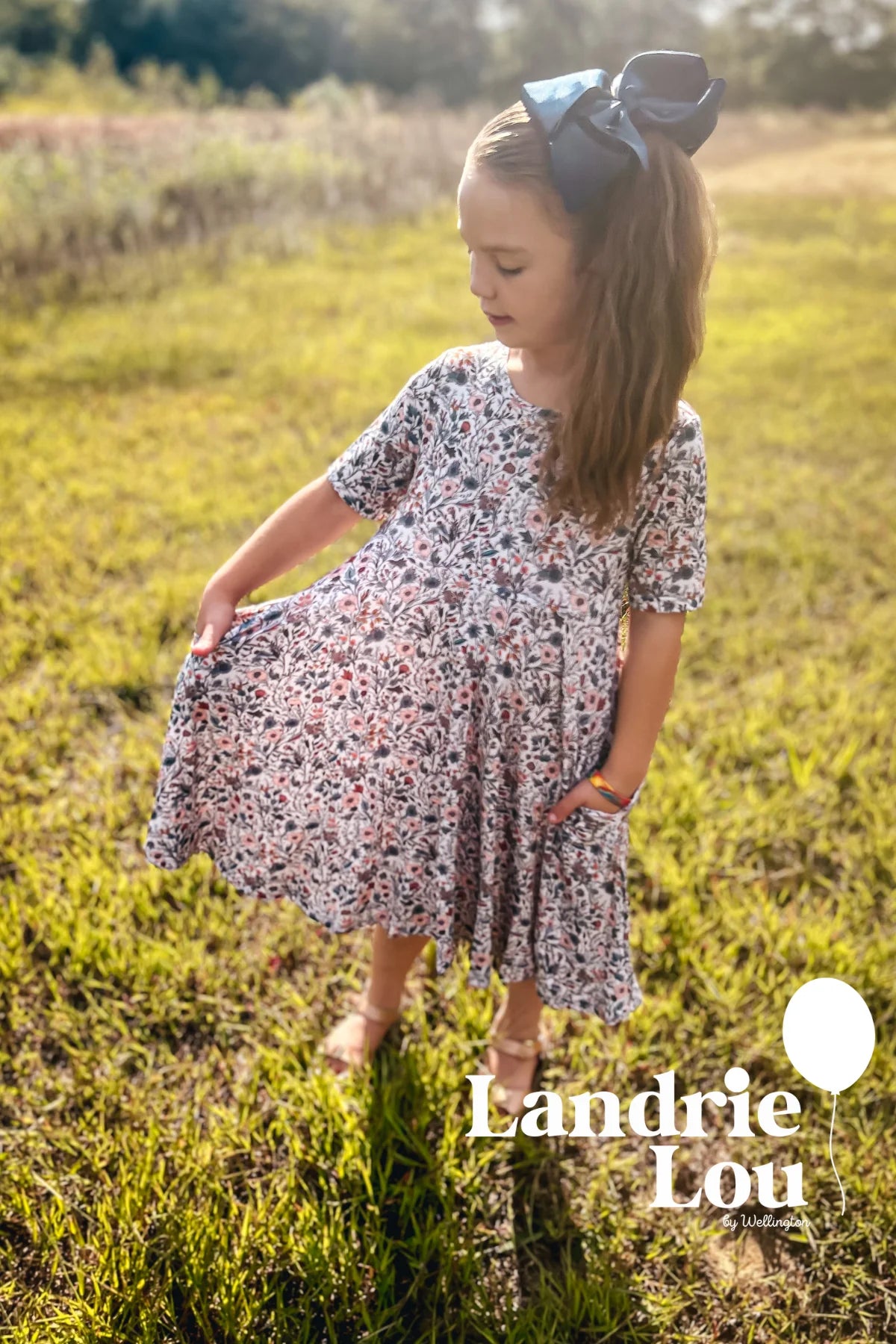 Muted Floral Twirl Dress by Landrie Lou