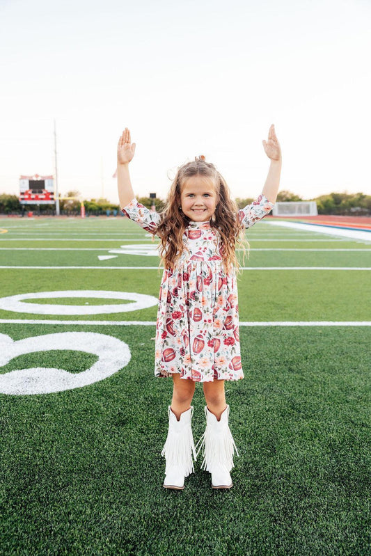 Footballs & Flowers 3/4 Sleeve Pocket Twirl Dress by Mila & Rose