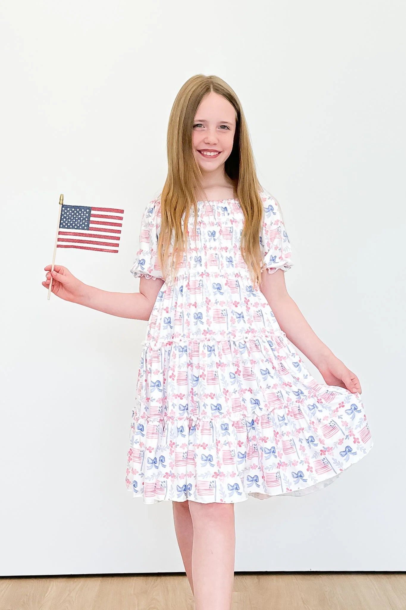 Vintage Flags Smocked Ruffle Dress by Mila & Rose