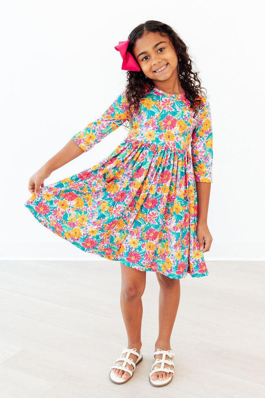 Floral Fiesta 3/4 Sleeve Pocket Twirl Dress by Mila & Rose