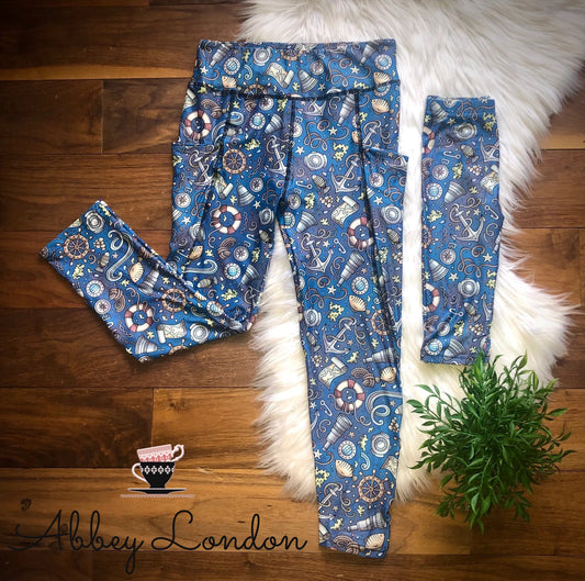 (Nautical) Infant, Toddler, Kids, Teen, Adult Capri Leggings by Addy Cole