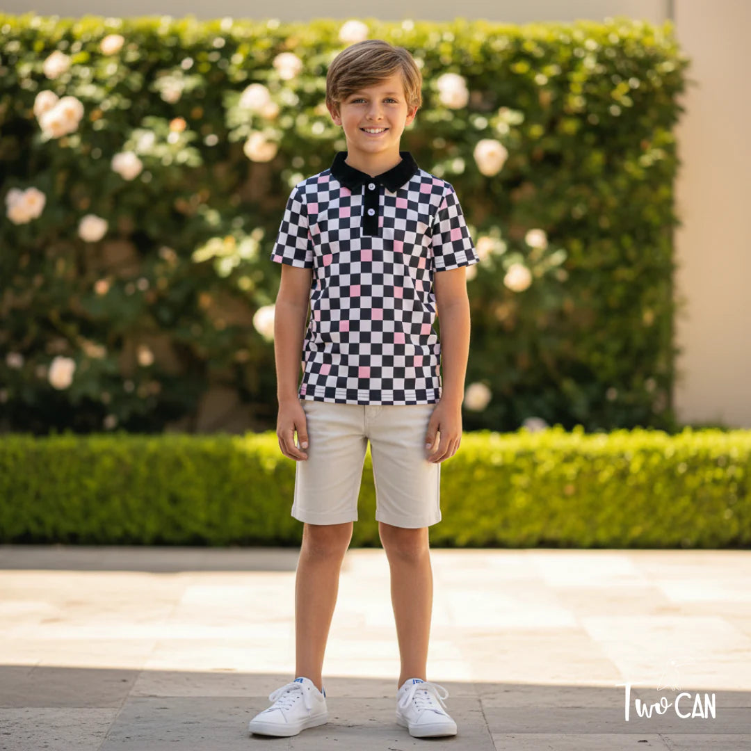 Pink Checkered Polo by Case & Crew