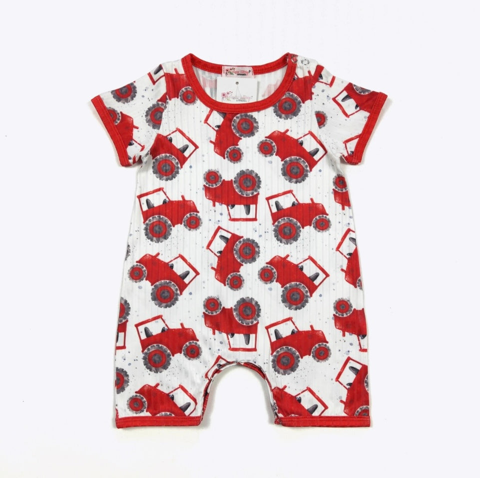 Lil’ Red Tractor Infant Romper by Clover Cottage