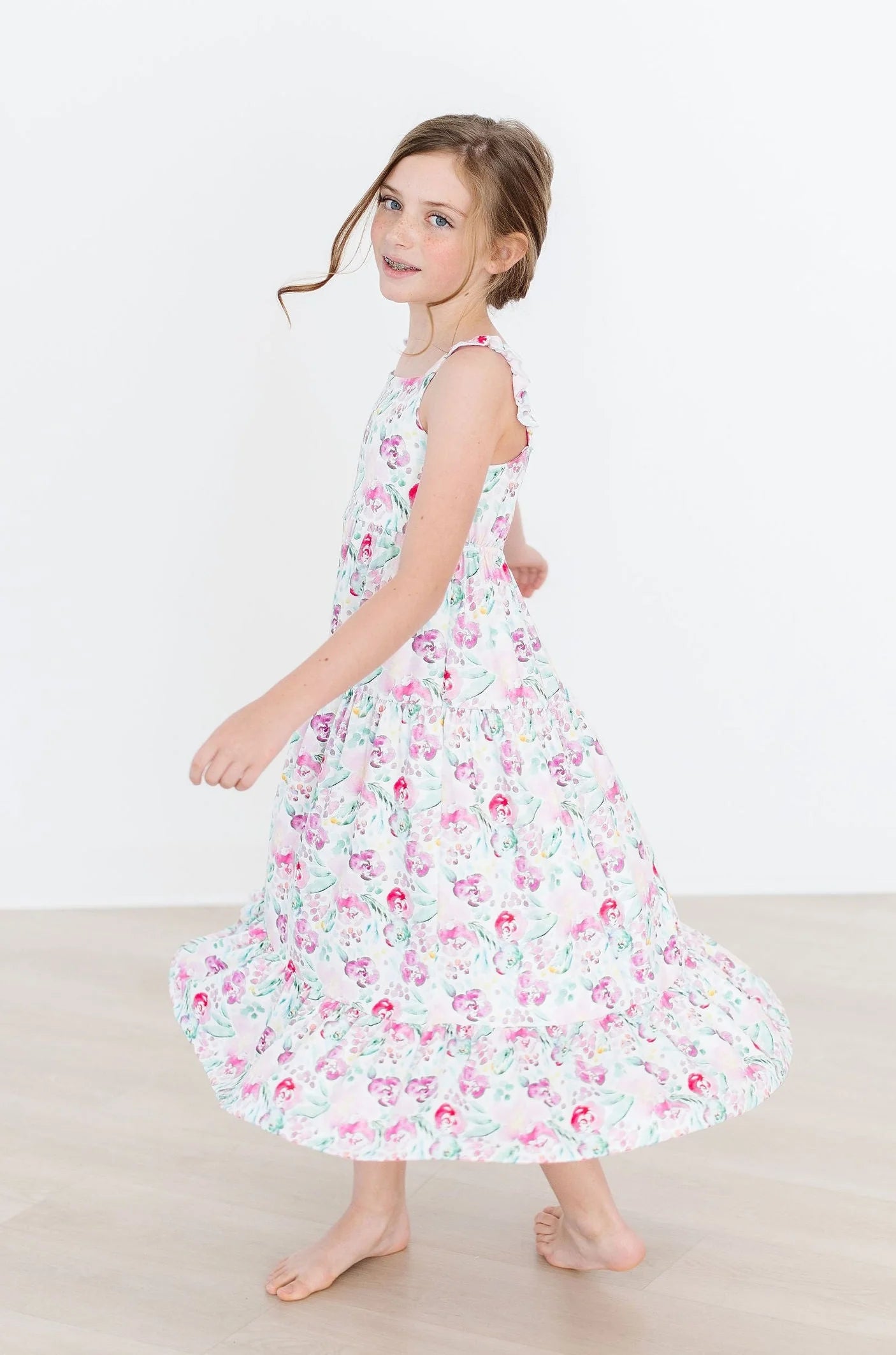 Watercolor Floral Ruffle Maxi Dress by Mila & Rose