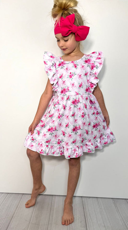 Floral Pink Lattice Dress by Clover Cottage