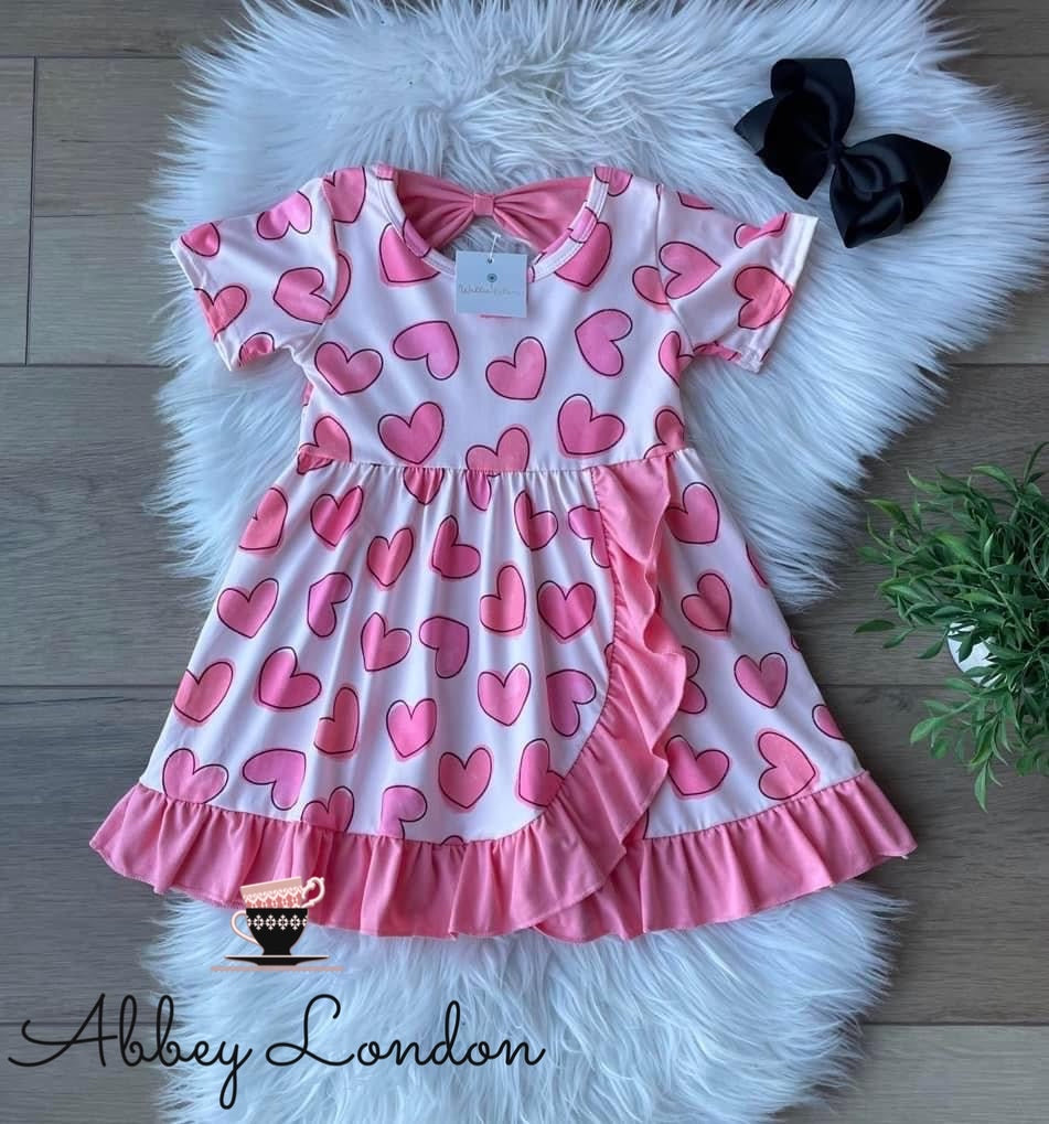 Pink Hearts Dress by Wellie Kate