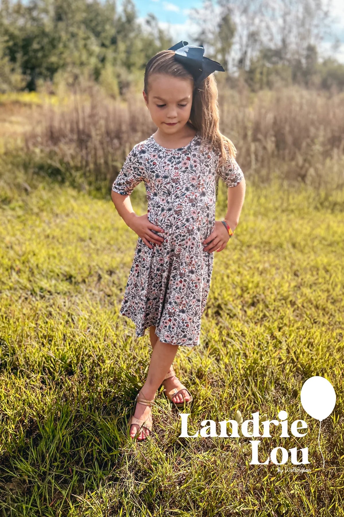 Muted Floral Twirl Dress by Landrie Lou