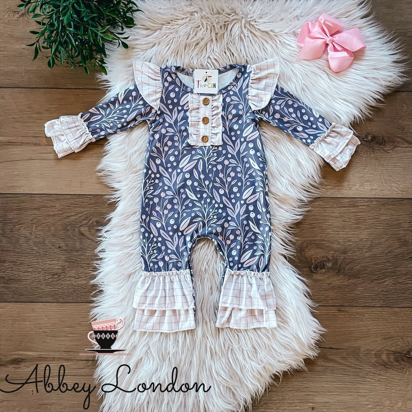 Grey Floral Infant Romper by TwoCan