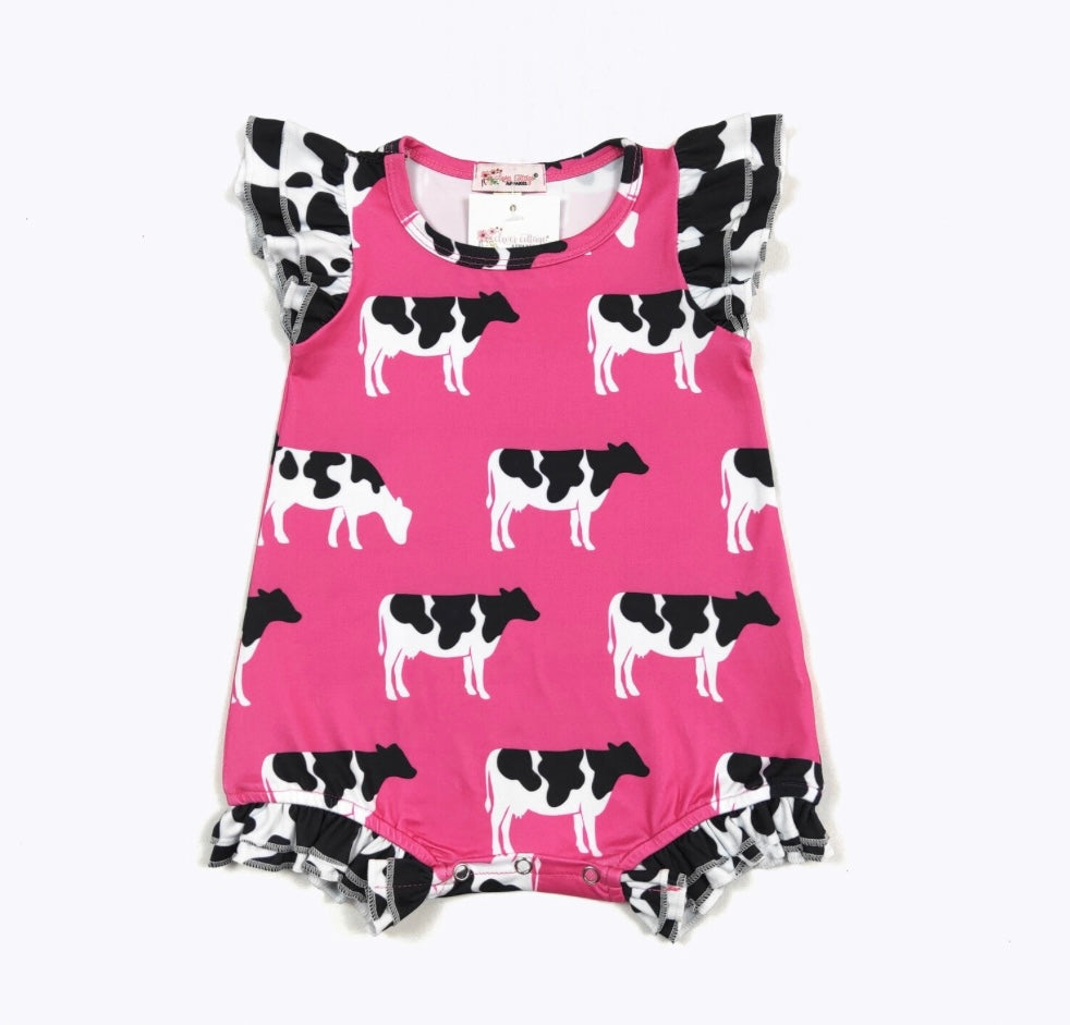 Hot Pink Cow Summer Romper by Clover Cottage