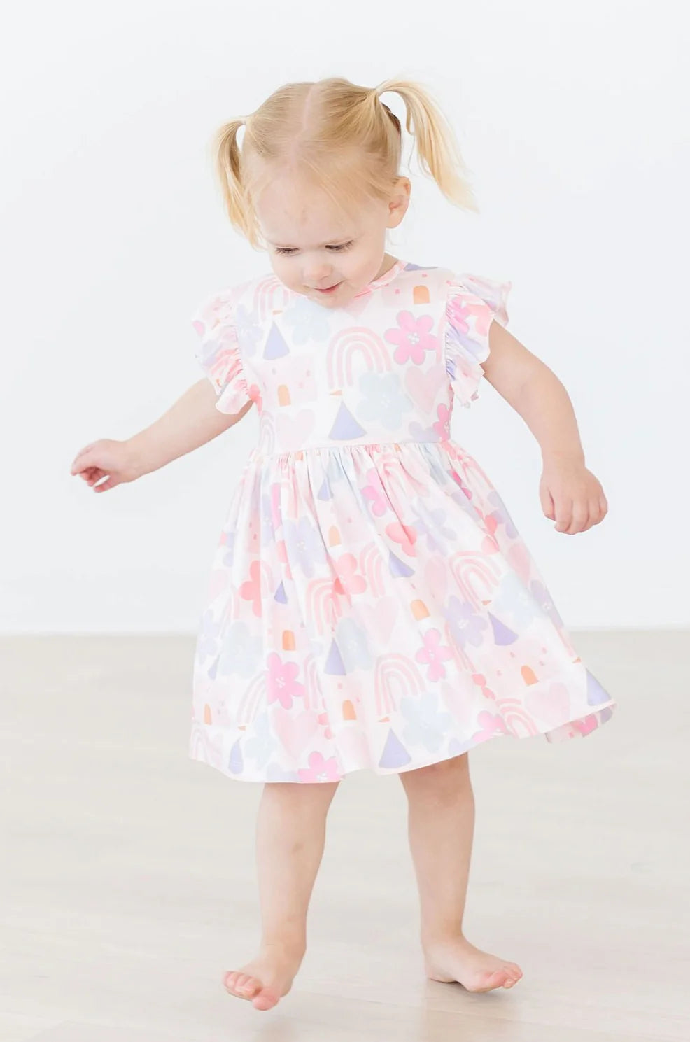 Castles & Rainbows Flutter Sleeve Twirl Dress by Mila & Rose