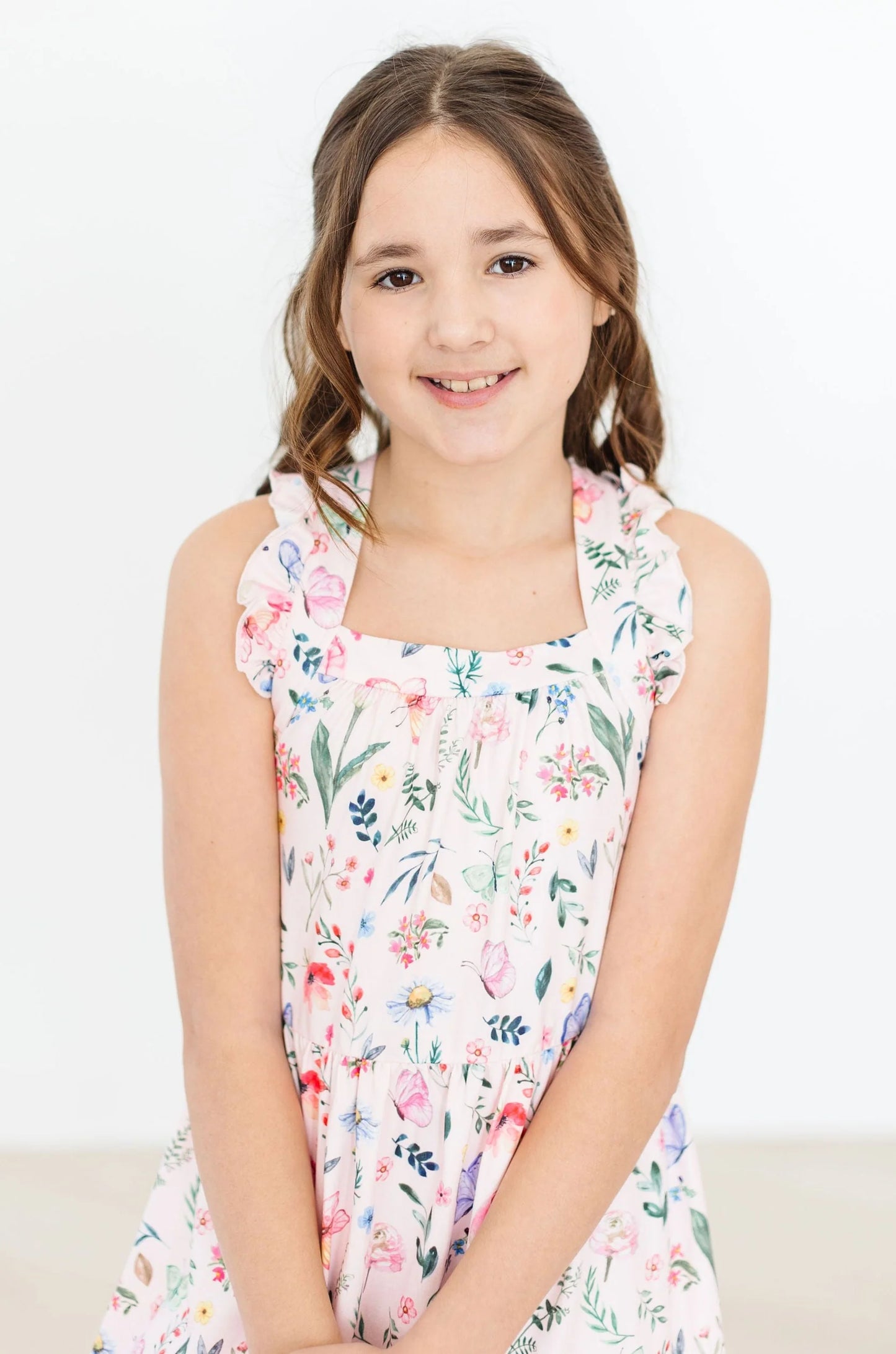 Butterfly Meadows Ruffle Cross Back Dress by Mila & Rose