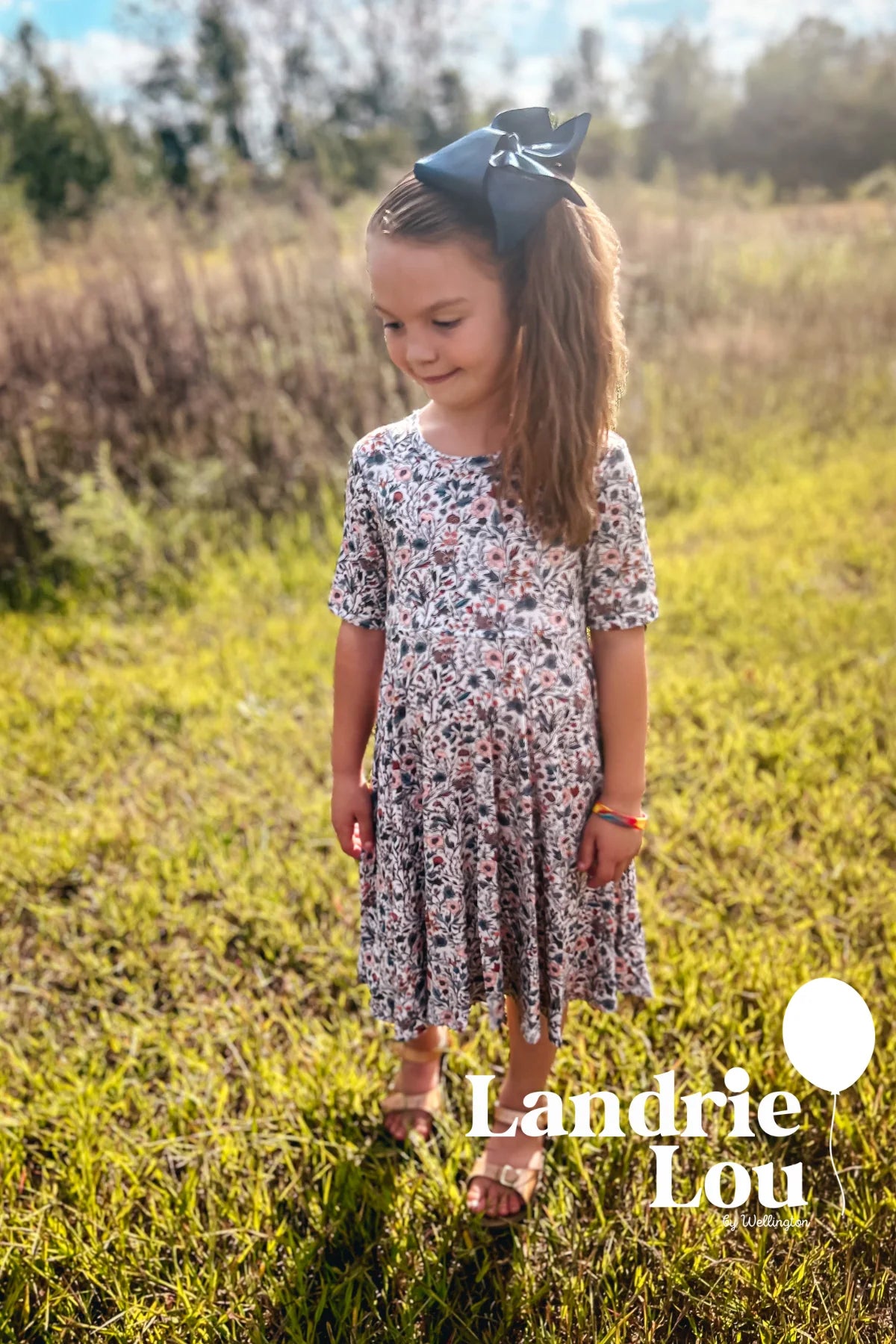 Muted Floral Twirl Dress by Landrie Lou