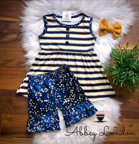 Navy & Gold Shorts Set by Wellie Kate