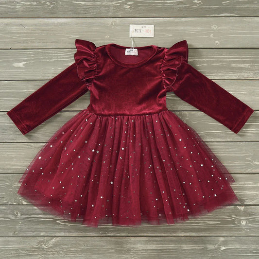 (Preorder) Velvet Tulle Dress - Wine Red by Pete + Lucy