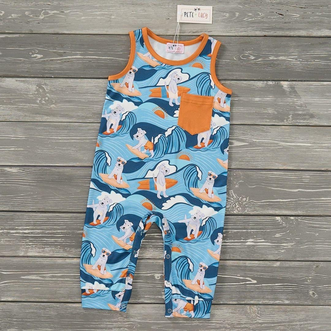 (Preorder) Surf’s Up Pup Romper by Pete + Lucy