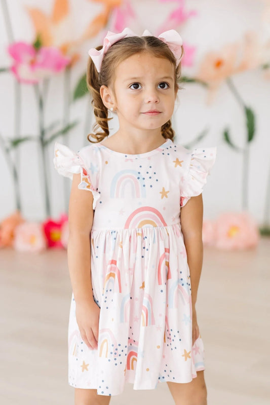 Over the Rainbow Flutter Sleeve Twirl Dress by Mila & Rose