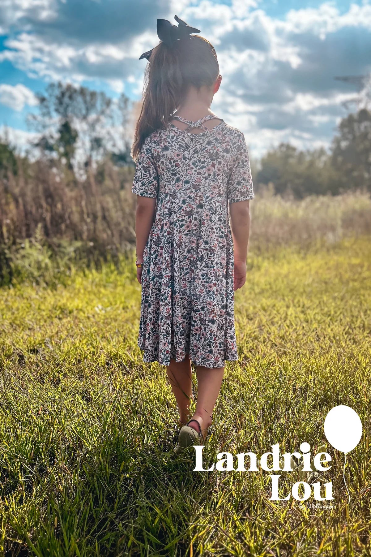 Muted Floral Twirl Dress by Landrie Lou