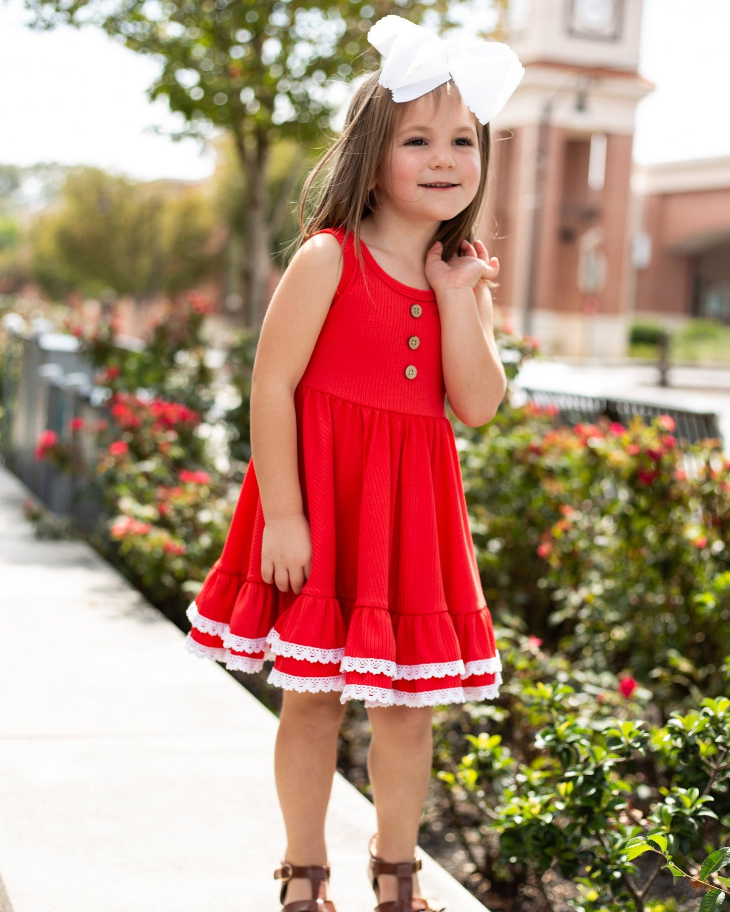 Ribbed Twirl Dress | Red