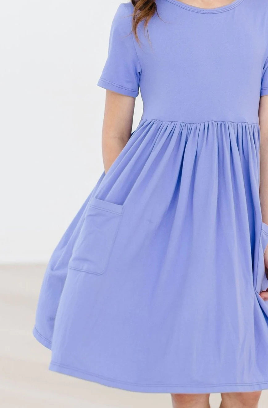 Periwinkle 3/4 Sleeve Pocket Twirl Dress by Mila & Rose