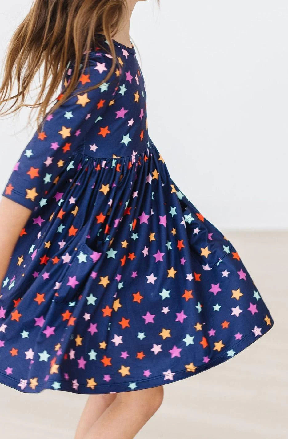 Stars 3/4 Sleeve Pocket Twirl Dress by Mila & Rose