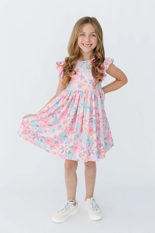 Beachy Blooms Flutter Sleeve Twirl Dress by Mila & Rose