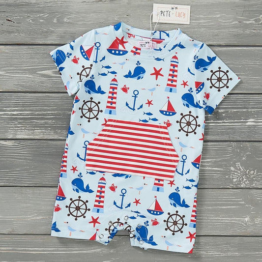 (Preorder) Anchors Away Boy’s Infant Romper by Pete + Lucy