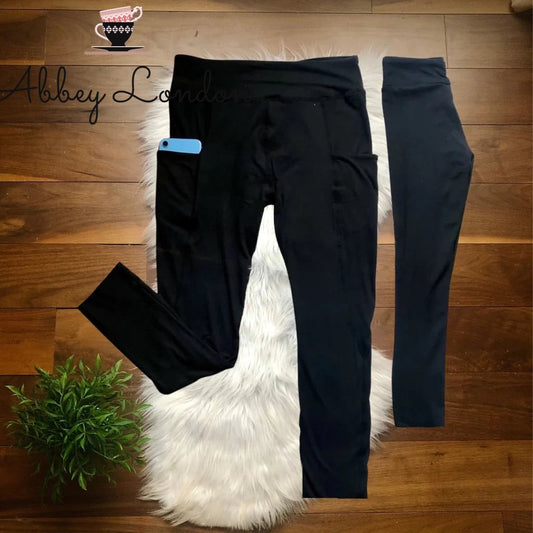 (Black) Toddler, Kids, Teen, Adult Leggings (w/ Pockets) by Addy Cole