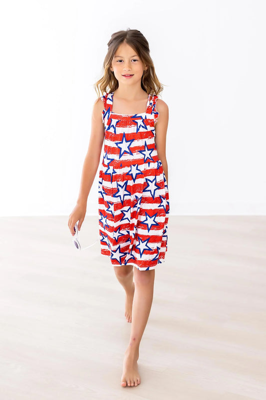 Stars & Stripes Ruffle Cross Back Dress by Mila & Rose