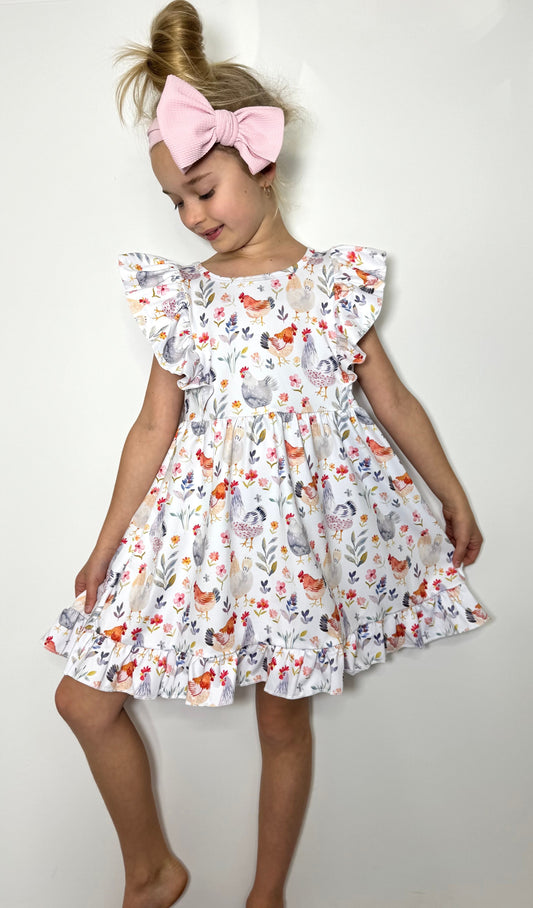 Watercolor Chicks Dress by Clover Cottage