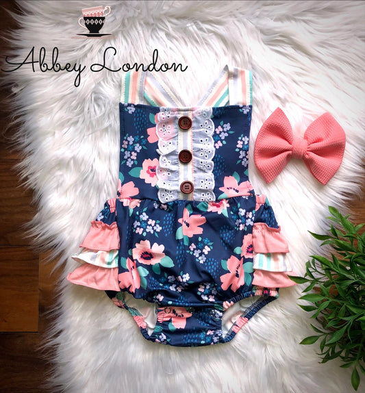 Navy & Pink Bubble Romper by TwoCan