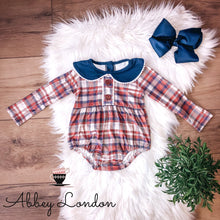 Load image into Gallery viewer, Rust &amp; Navy Plaid Infant Romper by TwoCan
