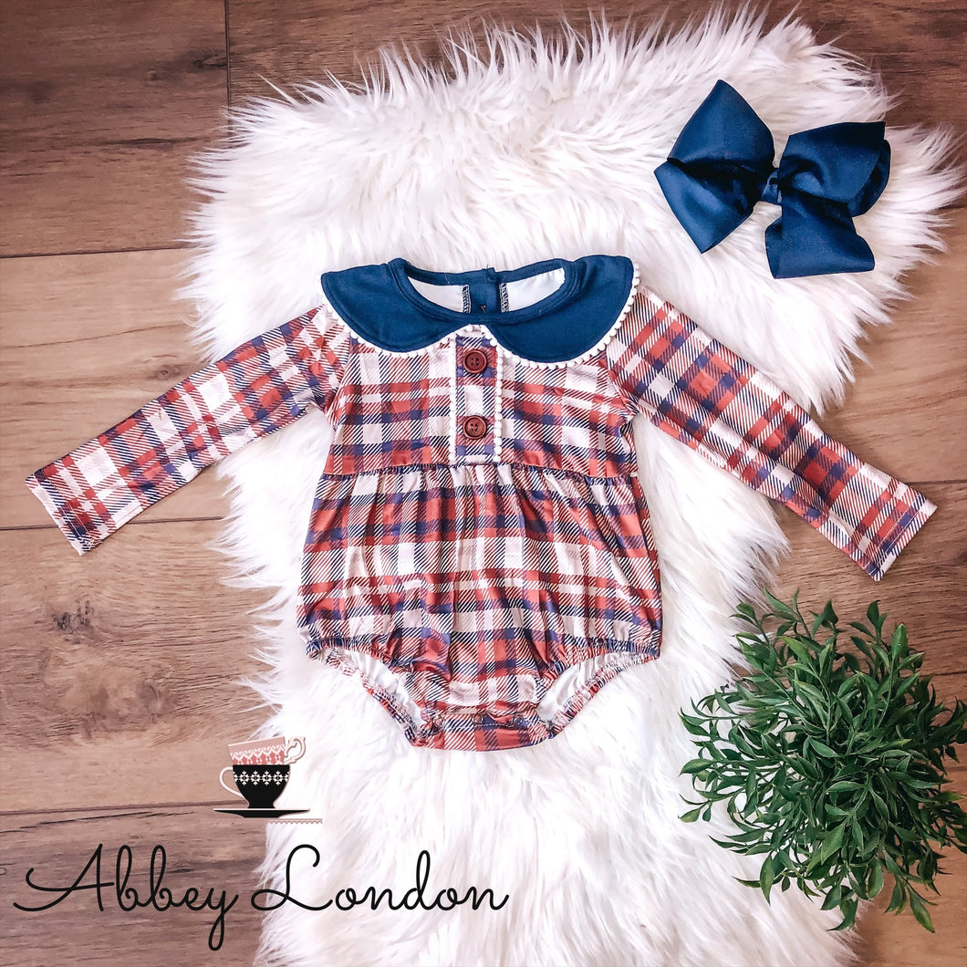 Rust & Navy Plaid Infant Romper by TwoCan