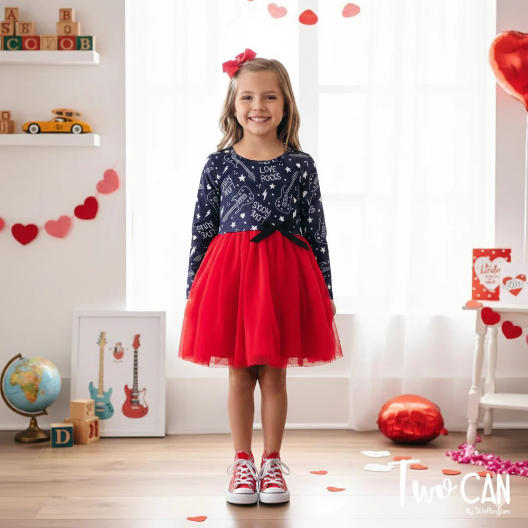 Girl wearing Love Rocks tulle dress
