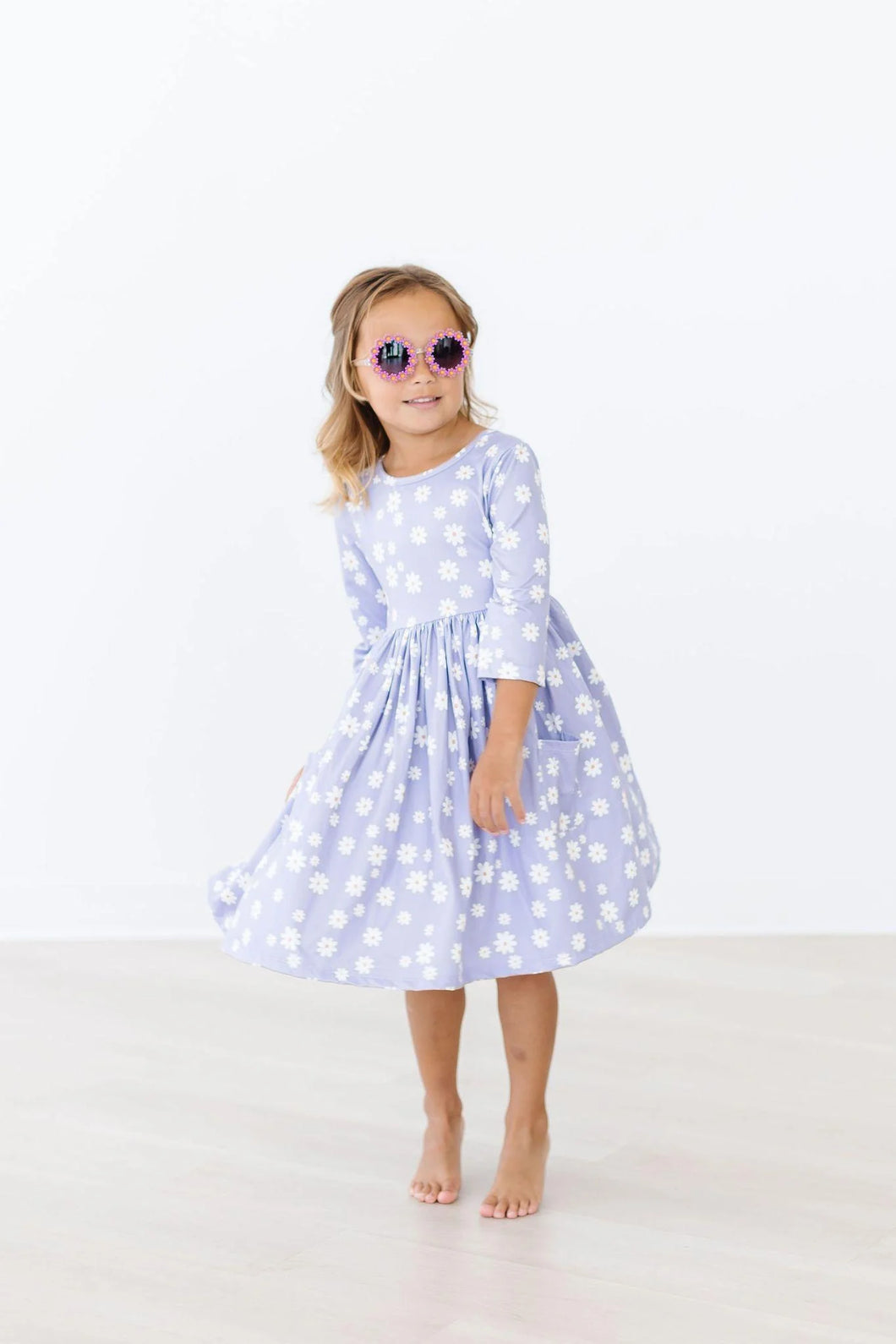 Dainty Daisies 3/4 Sleeve Pocket Twirl Dress by Mila & Rose