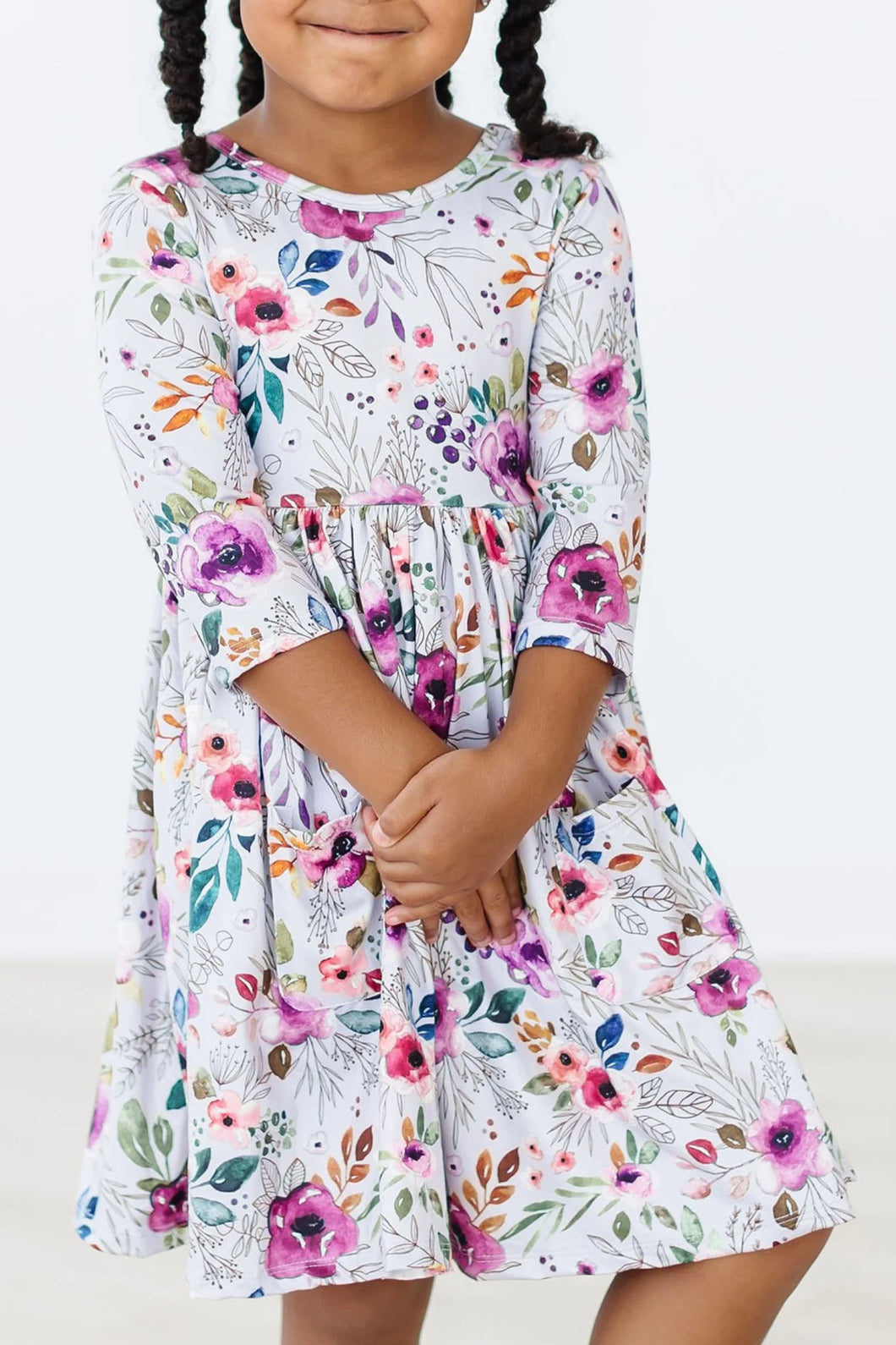 Midnight Rain 3/4 Sleeve Pocket Twirl Dress by Mila & Rose