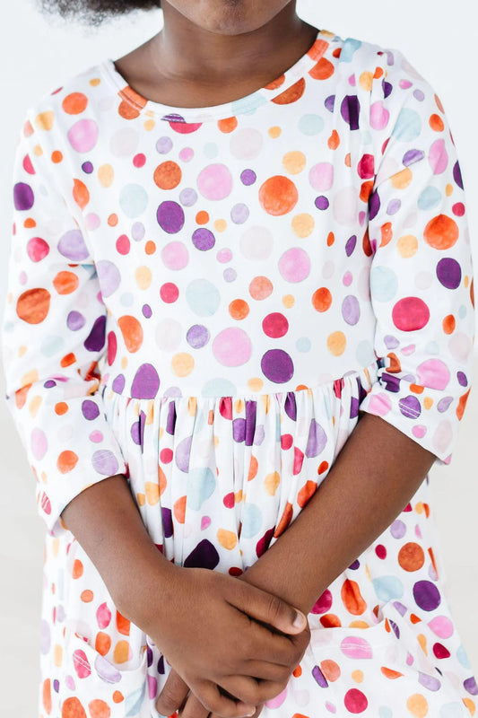 Watercolor Pebbles 3/4 Sleeve Pocket Twirl Dress by Mila & Rose