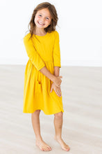 Load image into Gallery viewer, Mustard 3/4 Sleeve Pocket Twirl Dress by Mila &amp; Rose

