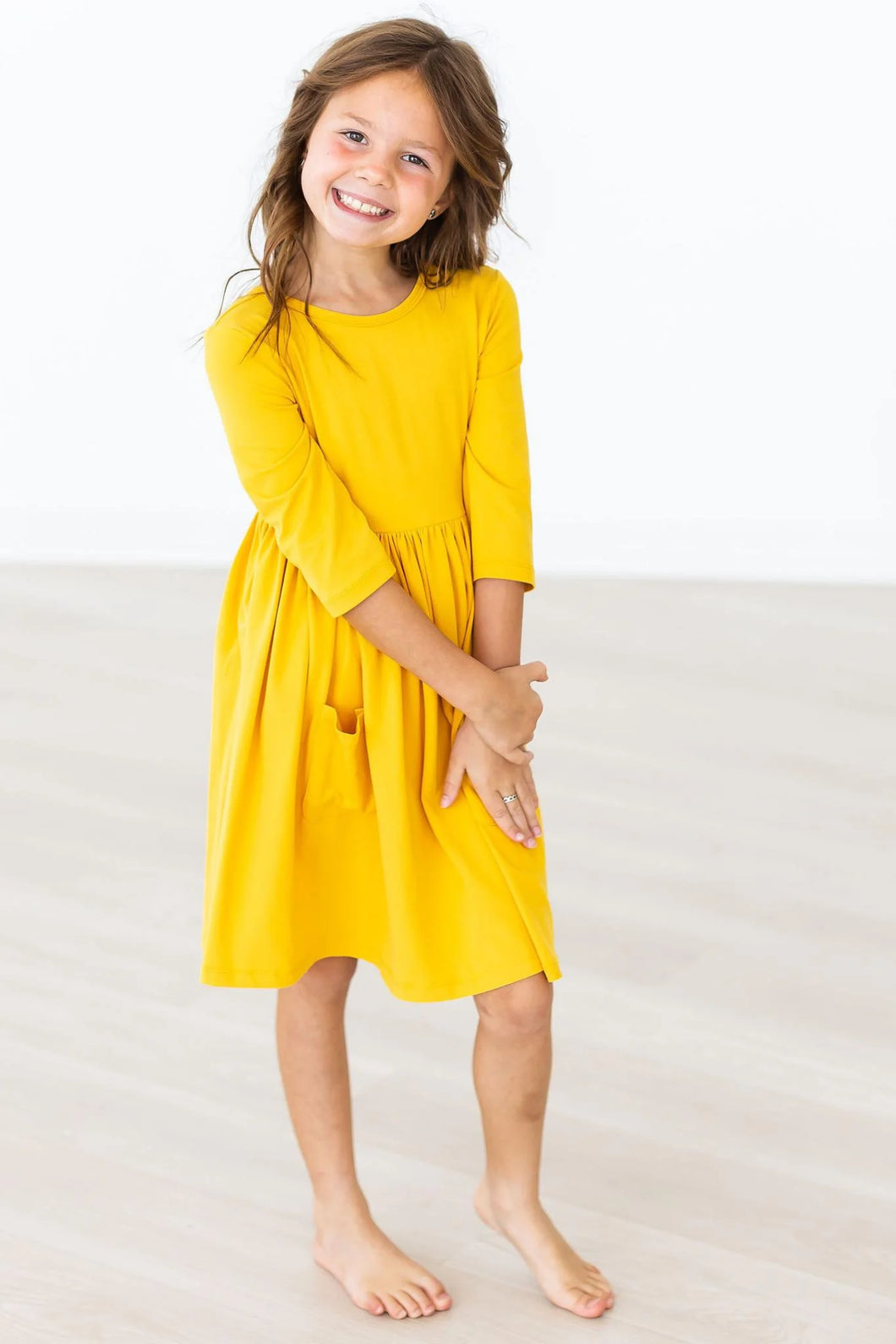Mustard 3/4 Sleeve Pocket Twirl Dress by Mila & Rose