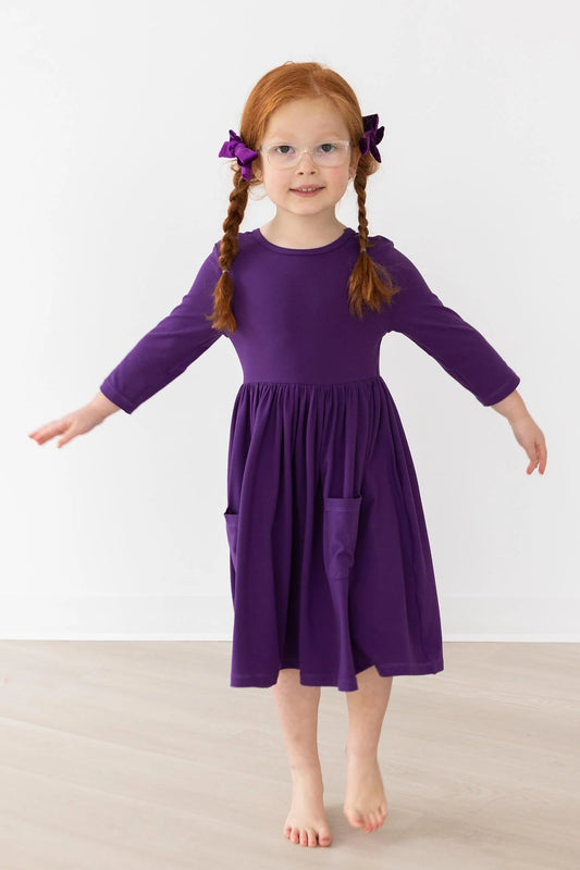 Purple 3/4 Sleeve Pocket Twirl Dress by Mila & Rose