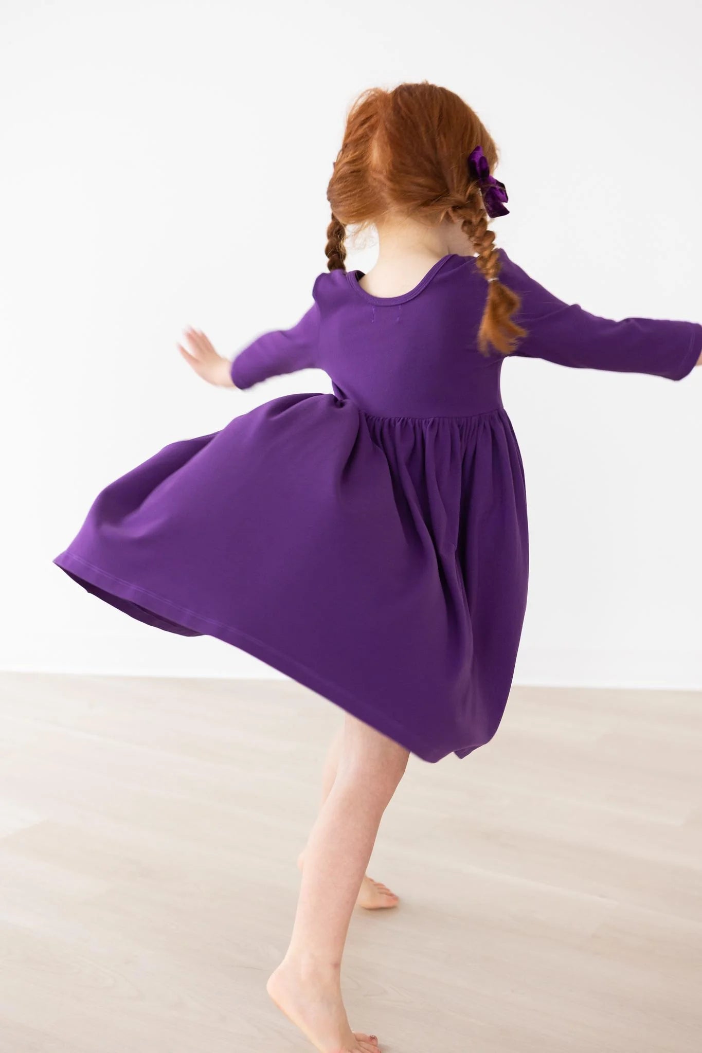 Purple 3/4 Sleeve Pocket Twirl Dress by Mila & Rose