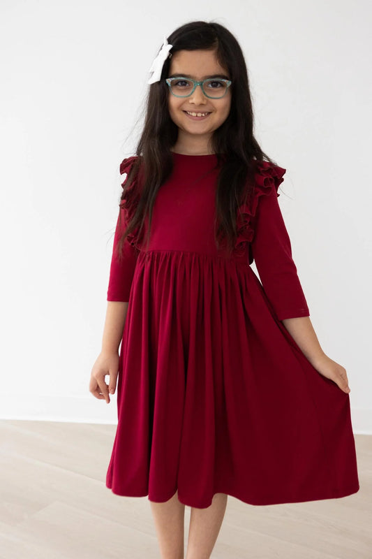 Burgandy Ruffle Twirl Dress by Mila & Rose