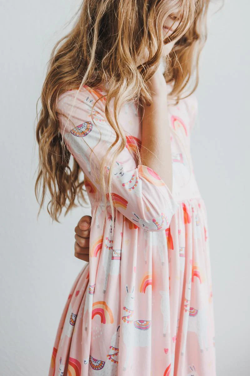 Llama Love 3/4 Sleeve Twirl Dress by Mila & Rose