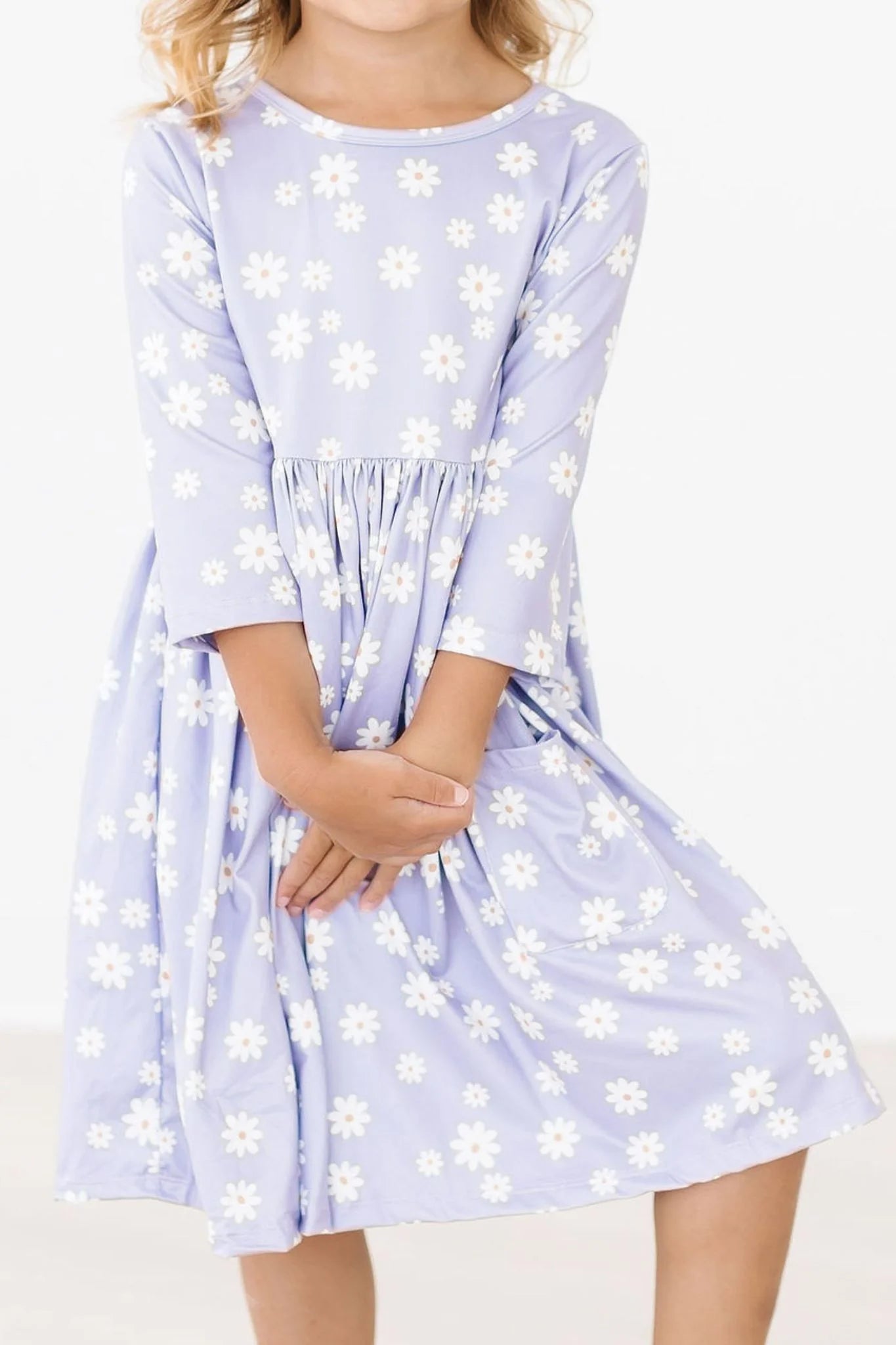 Dainty Daisies 3/4 Sleeve Pocket Twirl Dress by Mila & Rose