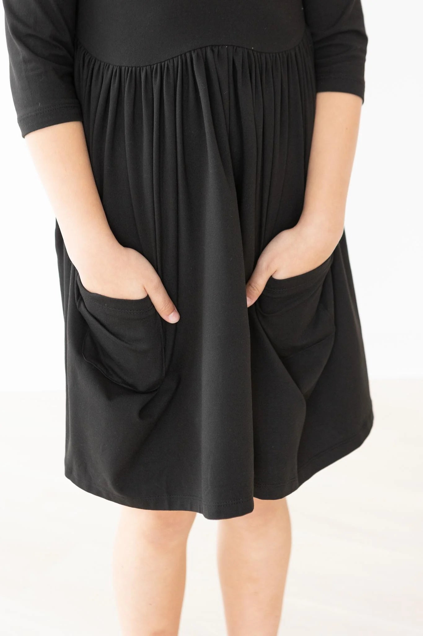 Black 3/4 Sleeve Pocket Twirl Dress by Mila & Rose