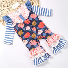 Load image into Gallery viewer, Garden Stripe Blooms Infant Romper by Okie &amp; Lou
